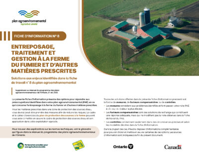 Cover for: Fiche d&rsquo;information 08 Entreposage à la ferme traitement et gestion des fumiers et des autres matières prescrites