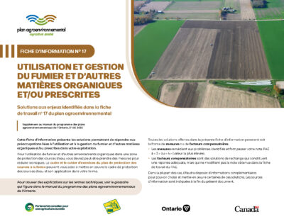 Cover for: Fiche d&rsquo;information 17 Utilisation et gestion du fumier et des autres matières organiques ou des matières prescrites